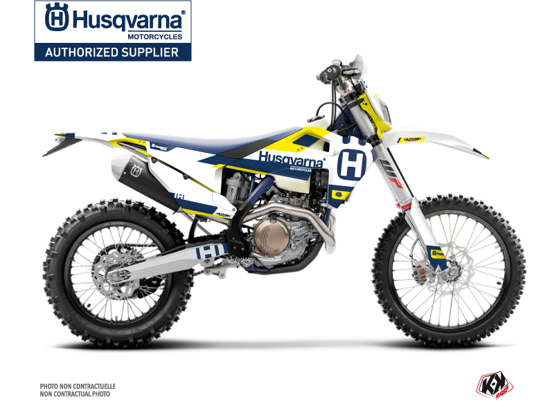 Husqvarna 350 FE Dirt Bike Block Graphic Kit Blue Yellow