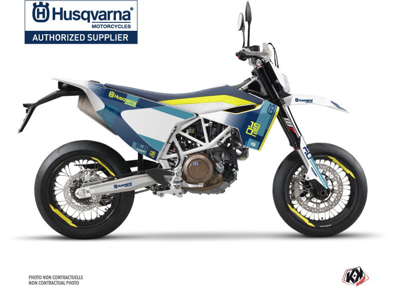 Kit Déco Moto Cross Hero Husqvarna 701 Supermoto Bleu Jaune
