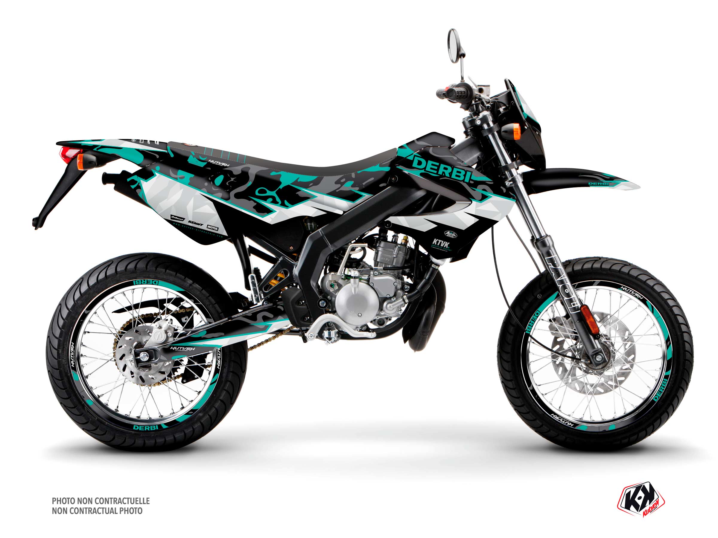 PACK BARBARIAN Graphic Kit + Seat Cover Derbi Xrace 50 Turquoise