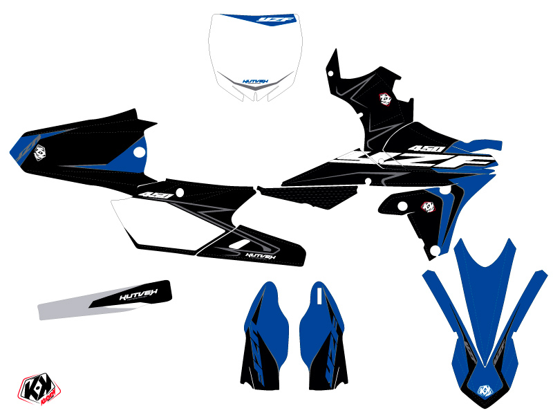PACK Kit Déco Moto Cross Halftone Yamaha 450 YZF Noir Bleu + Kit Plastiques 450 YZF Noir à partir de 2014
