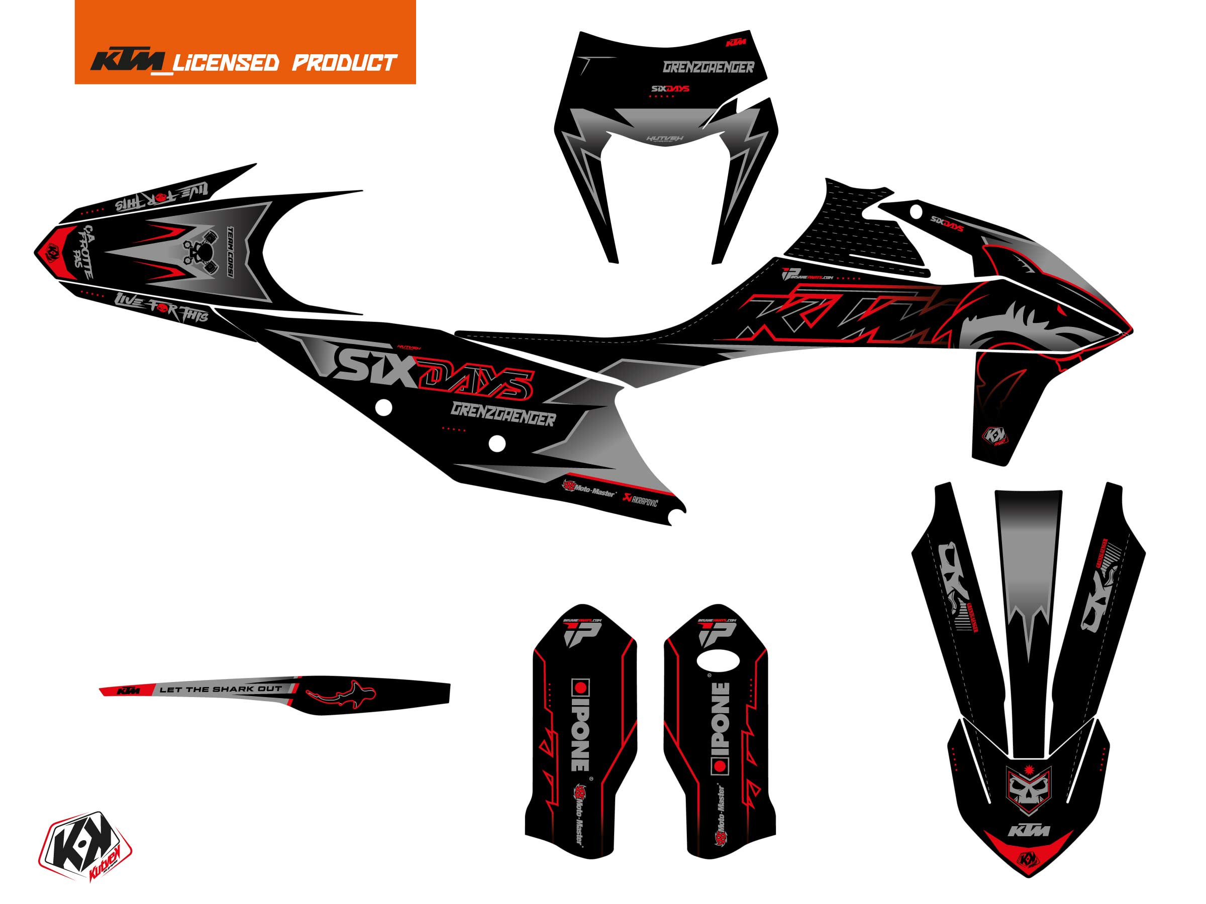 ktm dirt bike replica romain corsi shark graphic kit black-red