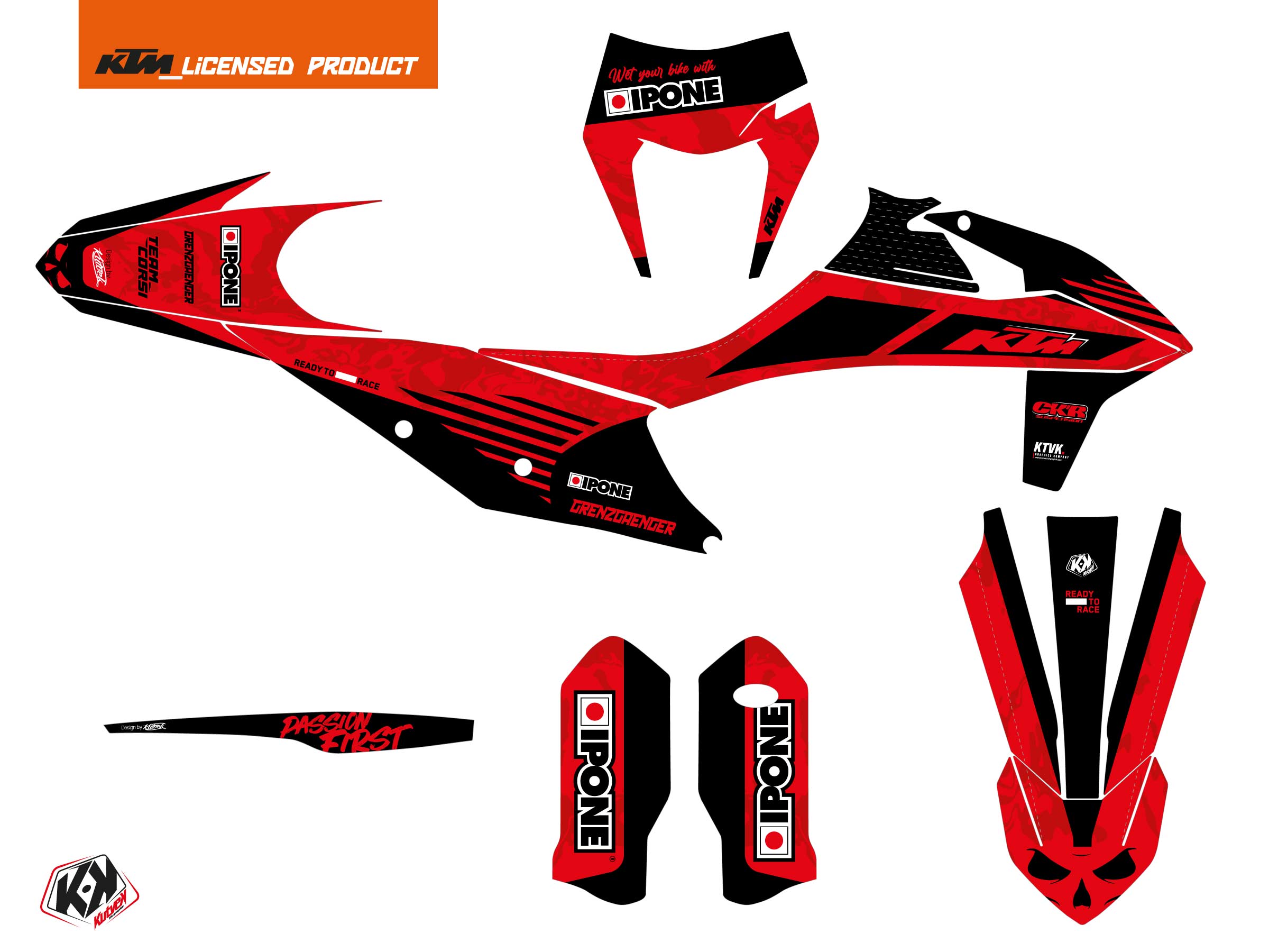 ktm dirt bike replica thomas corsi ipone graphic kit black-red