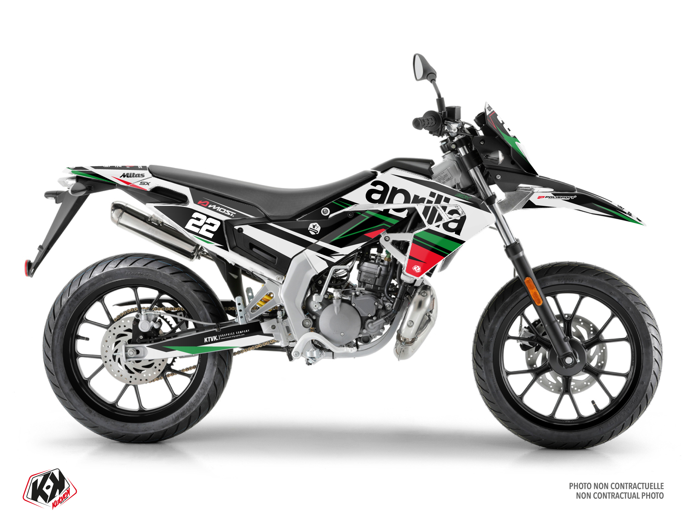 aprilia 50cc ridge  graphic kit white-red-green