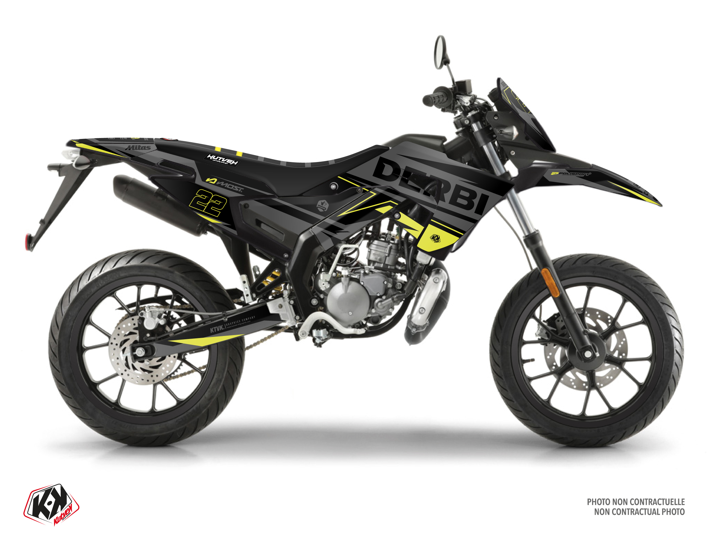 kit déco 50cc derbi ridge noir-jaune néon 