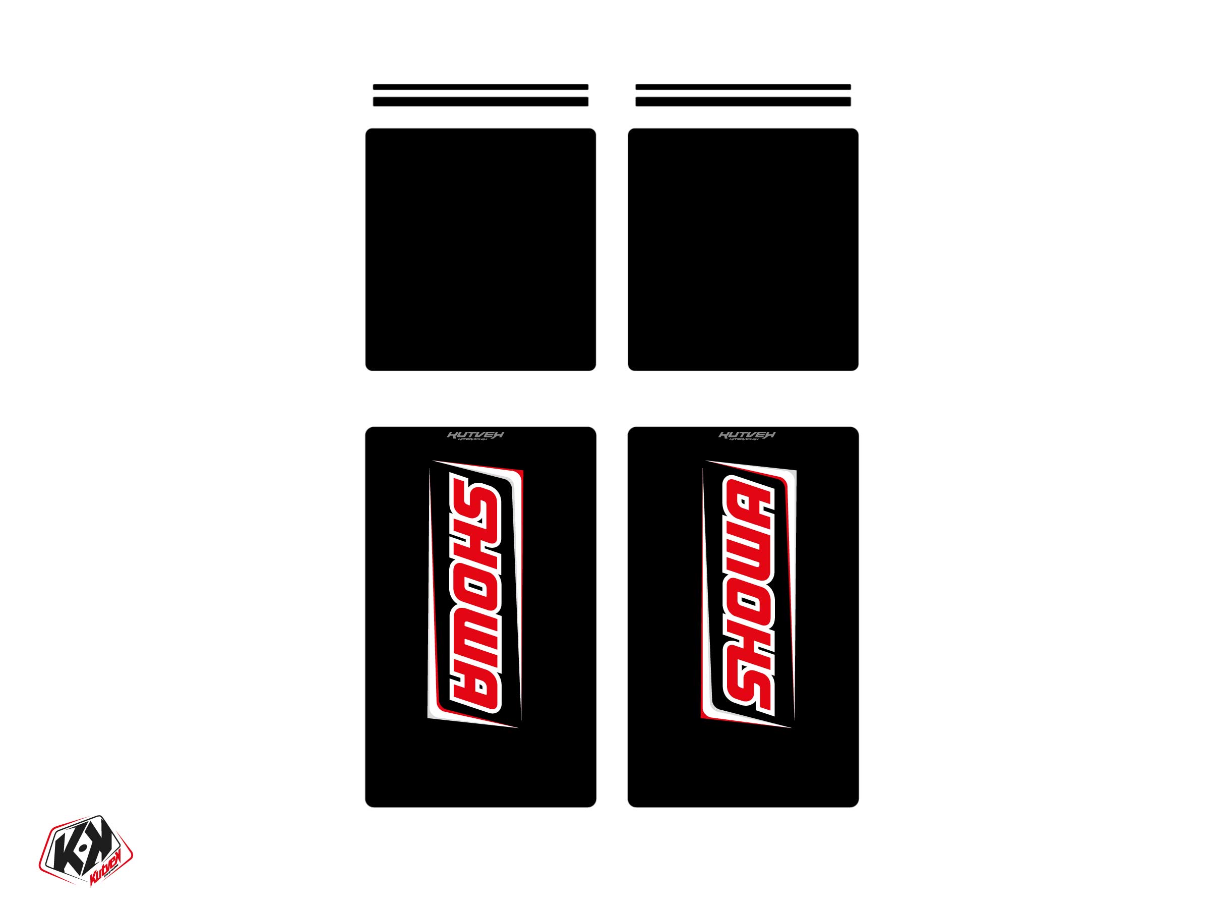 Stickers de fourche complète Moto Cross SHOWA V1 - 305x185mm + 185x195mm (Adaptable)